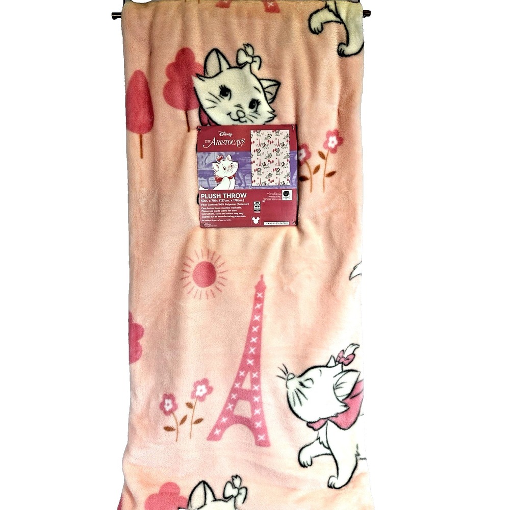 Disney Aristocats Marie Plush Throw Blanket Pink Paris 50x70 NWT